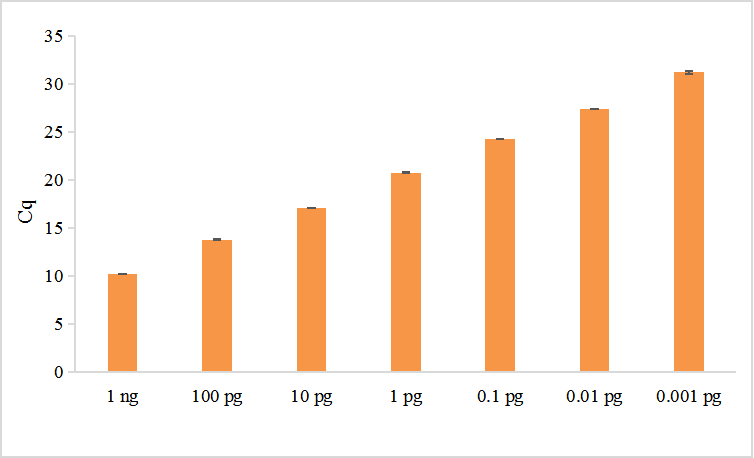 以梯度稀釋的1 ng質(zhì)粒DNA為模板，使用TransGen產(chǎn)品進(jìn)行擴(kuò)增。結(jié)果顯示，TransGen產(chǎn)品擴(kuò)增靈敏度高。